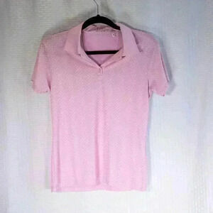 Lopez/Nancy Lopez Size S DeLux Dri pink geometric embossed short sleeve polo
